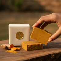 Lakadong Haldi Glow Soap golden bar with white box – product shot
