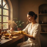 Woman applying Ayurvedic body ubtan paste — lifestyle ritual