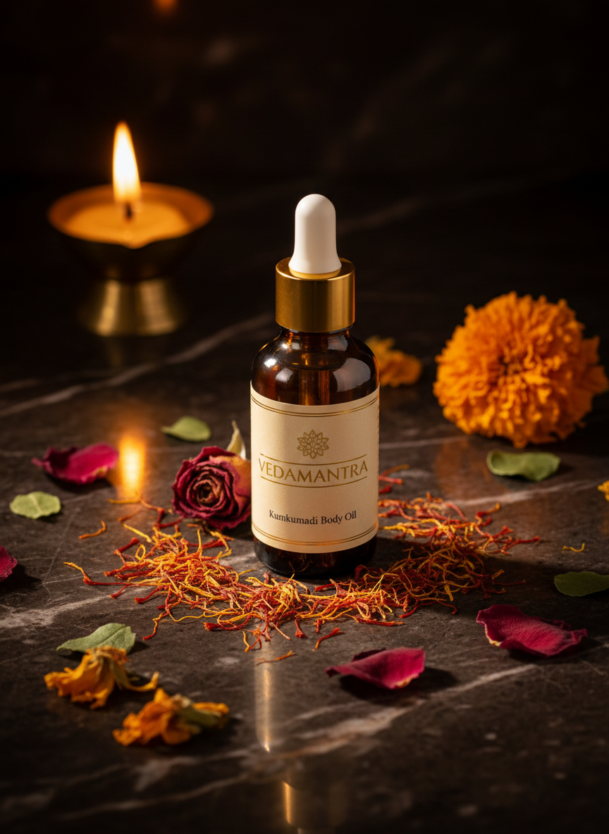 Vedamantra Kumkumadi Body Oil — Branded Product Photo